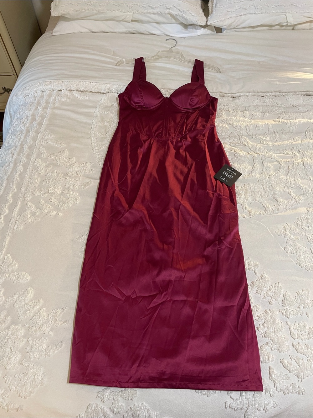 Lulus Satin Plum Midi Dress with Bustier Bodice Medium